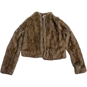 NWT Hollister Y2K Faux Fur Jacket Open Front Crop Womens M Brown Bomber Mob Wife